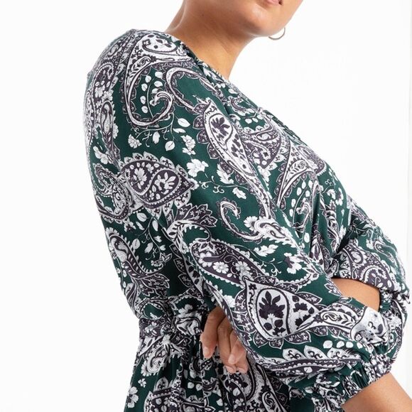 Eloquii Easy Paisley Boat Neck Knee Length Rayon Bohemian Floral Dress with Tie - Picture 5 of 12